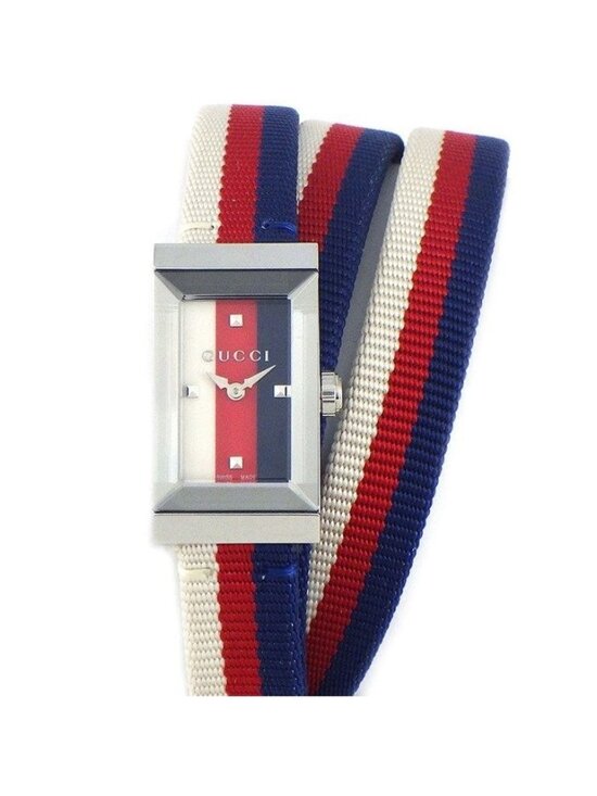 Gucci Watch Frame 147.5 Rectangular White Red Navy Dial Long main image 5